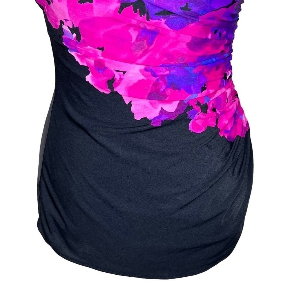 Lands' End Women's Black Pink Purple Floral Print One Piece Athletic Swimsuit 6 - Picture 6 of 15